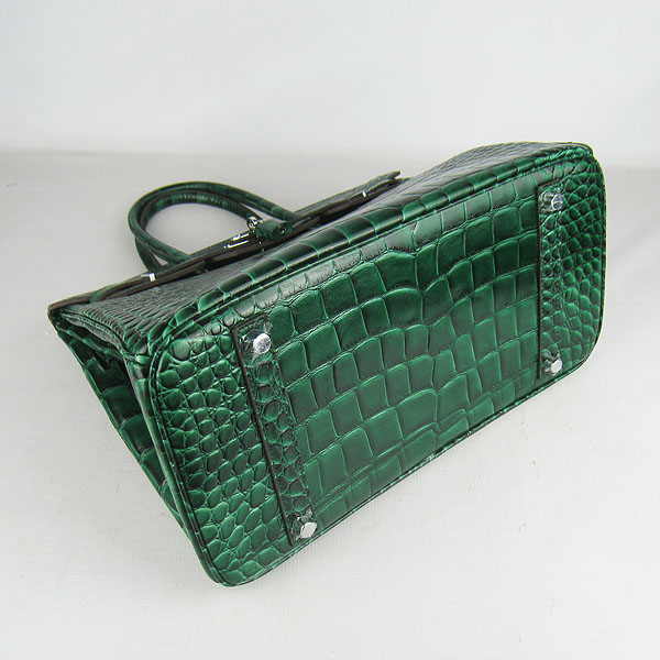 High Quality Fake Hermes Birkin 35CM Crocodile Veins Leather Bag Dark Green 6089